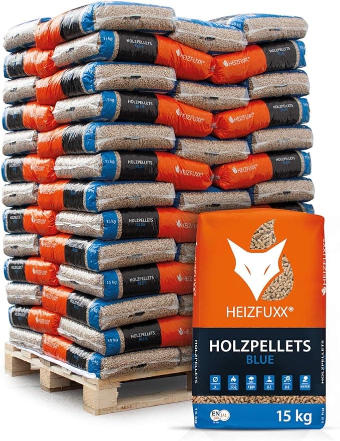 HEIZFUXX Holzpellets Blue Heizpellets Weichholz 15kg x 65 Sack 975kg / 1 Palette